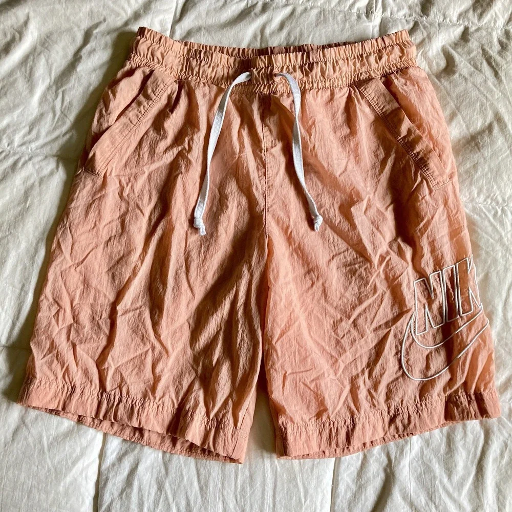 Nike Mens S Sportswear Alumni Woven Flow Nylon Water Shorts Trunks Peach Apricot